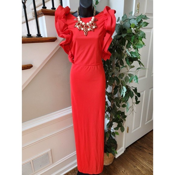 Fashion Nova Always A Good Time Ruffle Polyester Sleeveless Maxi Long Dress 1X - Picture 1 of 16